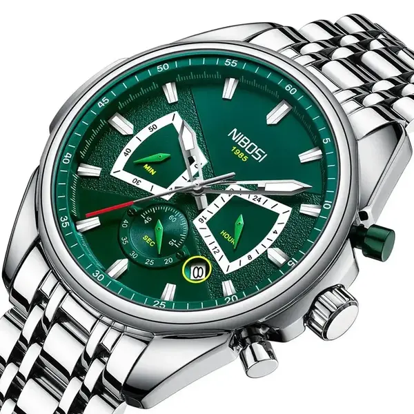 Nibosi 2508 Luxury Stainless Steel Luminous Needles Men's Watch – Dial Color: Green, Strap Color: Silver – View 2