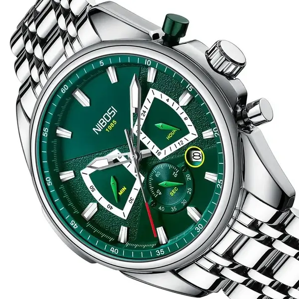 Nibosi 2508 Luxury Stainless Steel Luminous Needles Men's Watch – Dial Color: Green, Strap Color: Silver – View 3