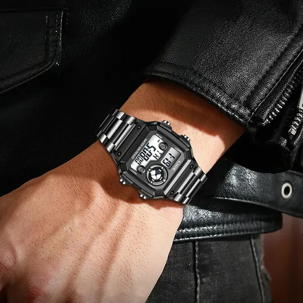 LIGE 8921 Digital Stainless Steel Waterproof Military Men's Watch – Dial Color: Black, Strap Color: Black – View 4
