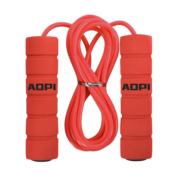 Long Handle Lightweight Plastic Cord Skipping Rope – Color: Red – View 1