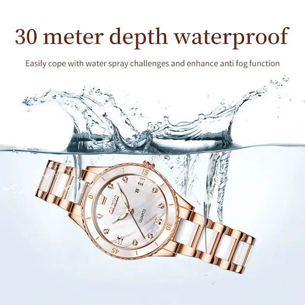 Olevs 9985 Stainless Steel Analog Wrist Watch For Women – Dial Color: White, Strap Color:  Brown  – View 4