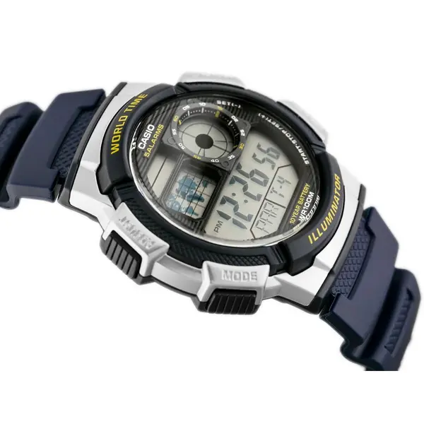 Casio AE-1000W-1AVDF Youth World Time Water Resistant Multifunctional Digital Watch  – Dial Color: Silver, Strap Color: Blue – View 3