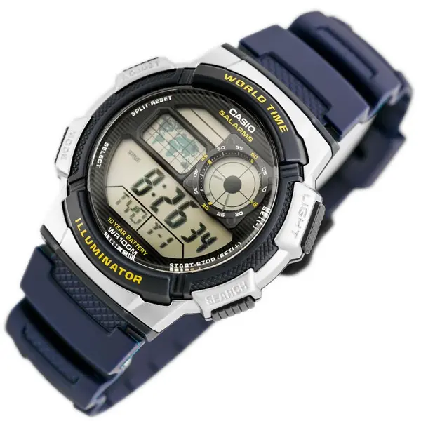 Casio AE-1000W-1AVDF Youth World Time Water Resistant Multifunctional Digital Watch  – Dial Color: Silver, Strap Color: Blue – View 2