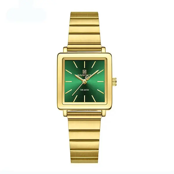 NAVIFORCE NF5048 Stylish Square Waterproof Women’s Watch – Dial Color: Green, Strap Color: Gold  – View 1