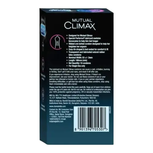 Durex Mutual Climax Condoms (10 Pcs) – Ribbed & Dotted with Climax Delay Gel  – View 2