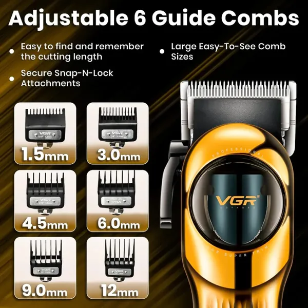 VGR V-166 Professional Hair Clipper Trimmer for Men – Color: Gold – View 3