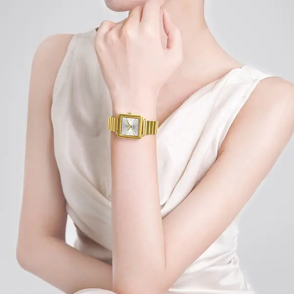 NAVIFORCE NF5048 Stylish Square Waterproof Women’s Watch – Dial Color: White, Strap Color: Gold  – View 3