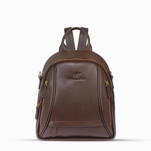 Oxford Expression Multi-Pocket PU Leather Women’s Backpack – Color: Brown – View 1