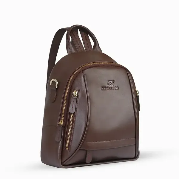 Oxford Expression Multi-Pocket PU Leather Women’s Backpack – Color: Brown – View 2