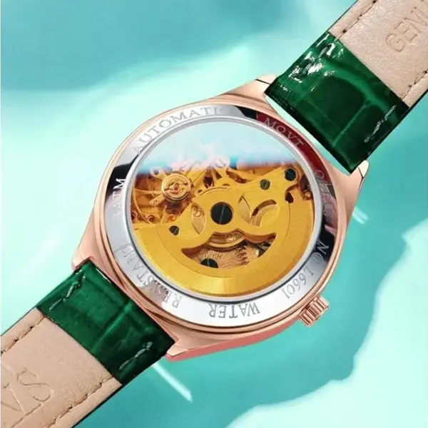 OLEVS 6601 Luxury Diamond Rose Waterproof Women's Hollow Mechanical Watch – Dial Color: Green, Strap Color: Green  – View 4