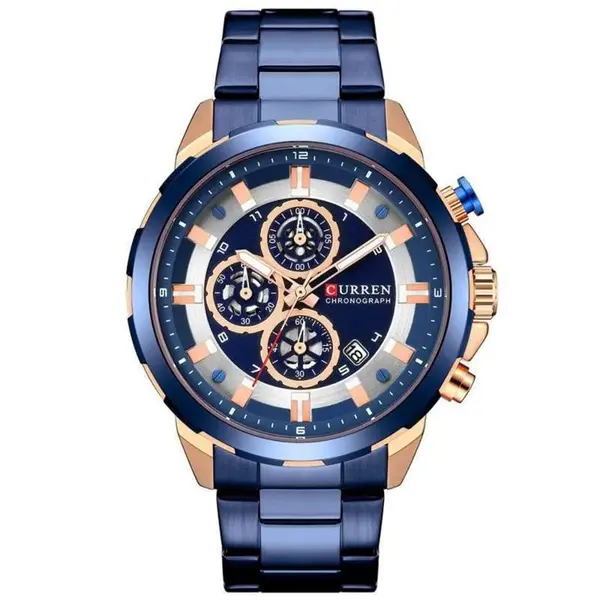 Curren 8323 Luxury Quartz Stainless Steel Chronograph Men's Watch – Dial Color: Blue, Strap Color: Blue – View 1