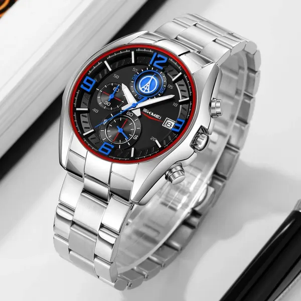Skmei 9346 Multifunctional Quartz Men's Watch – Dial Color: Blue, Strap Color: Silver – View 3