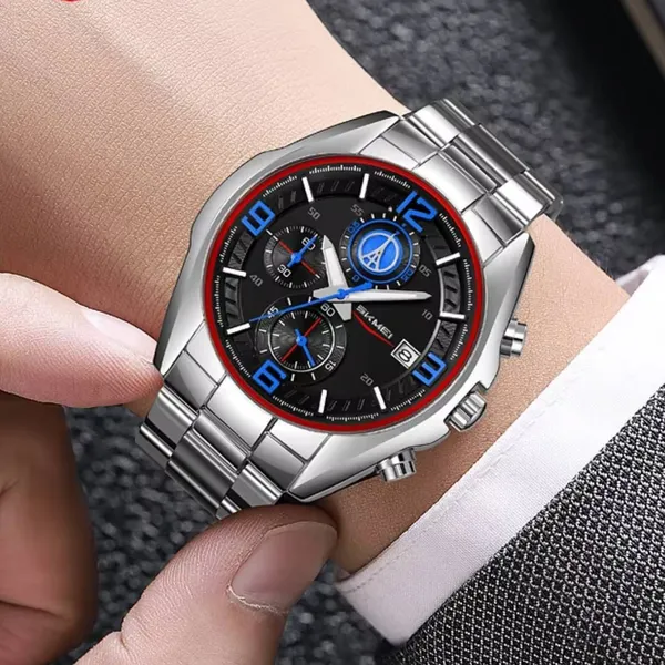 Skmei 9346 Multifunctional Quartz Men's Watch – Dial Color: Blue, Strap Color: Silver – View 4