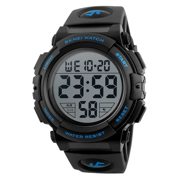 SKMEI 1258 Digital Rugged Design PU Leather Sporty Men's Watch – Dial Color: Black, Strap Color: Blue – View 1