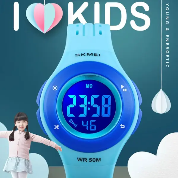 SKMEI 1455 Digital Waterproof Luminous Sporty Kid's Watch – Dial Color: Black, Strap Color: Blue – View 2