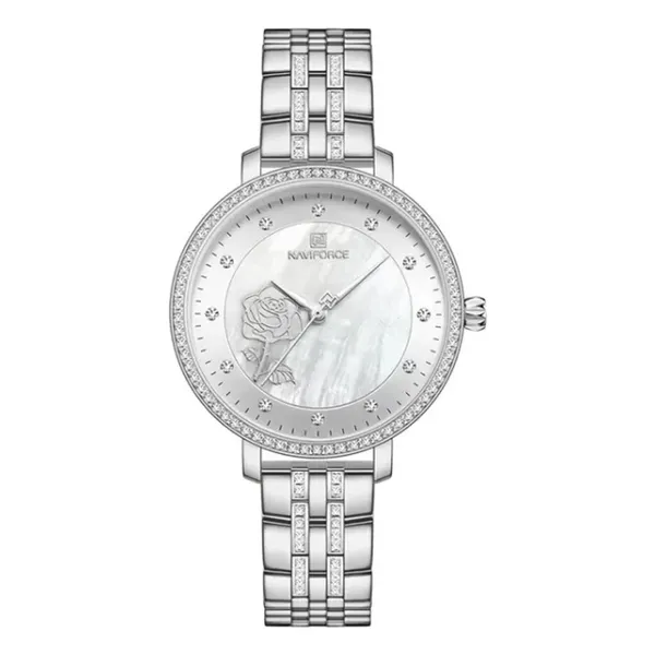 Naviforce 5017 Quartz Stainless Steel Women’s Watch – Dial Color: Silver, Strap Color: Silver – View 1