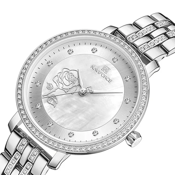 Naviforce 5017 Quartz Stainless Steel Women’s Watch – Dial Color: Silver, Strap Color: Silver – View 2