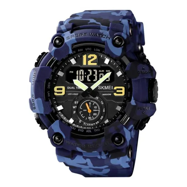 Skmei 1637 Digital Dual Movement 3 Time Waterproof Sports Men's Watch – Dial Color: Black, Strap Color: Blue – View 1