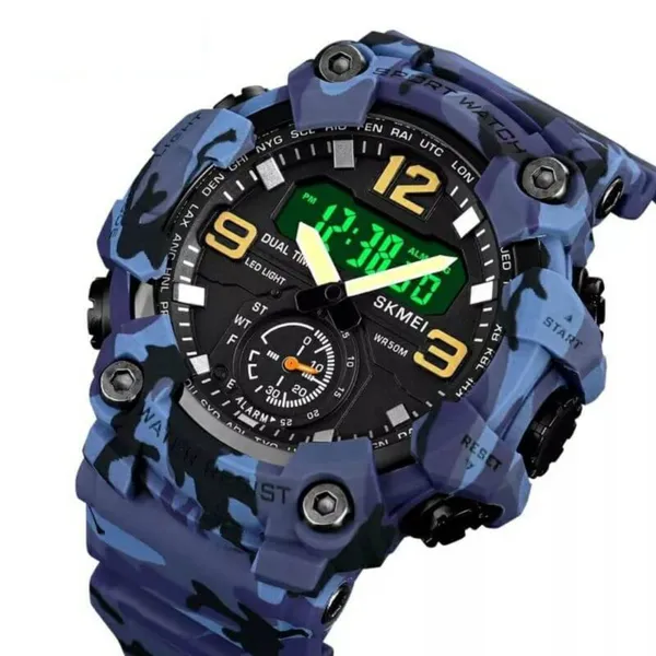 Skmei 1637 Digital Dual Movement 3 Time Waterproof Sports Men's Watch – Dial Color: Black, Strap Color: Blue – View 2