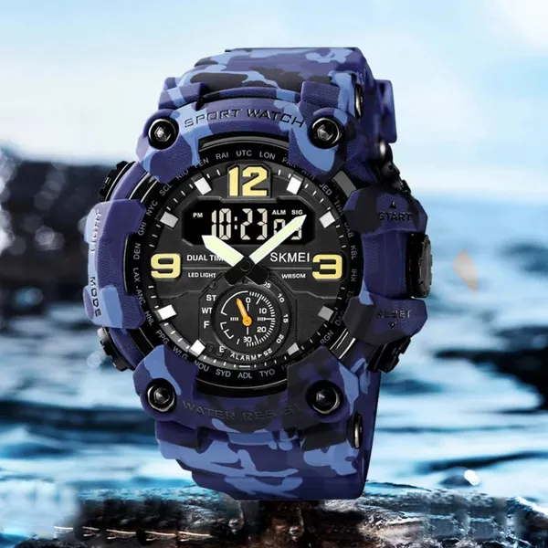 Skmei 1637 Digital Dual Movement 3 Time Waterproof Sports Men's Watch – Dial Color: Black, Strap Color: Blue – View 3