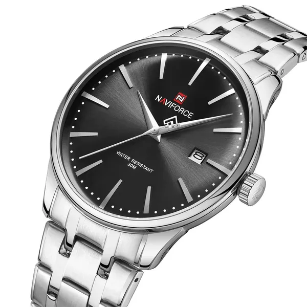 NAVIFORCE NF9230 Gentle Elegant Waterproof Men’s Watch – Dial Color: Black, Strap Color: Silver – View 2