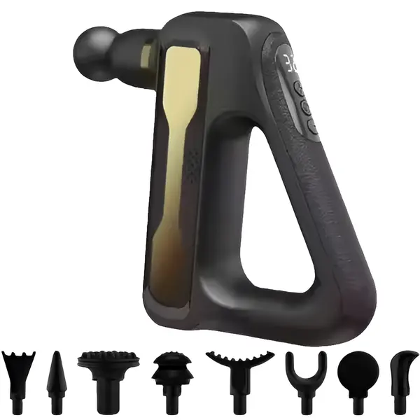 Rechargeable HB‑003 Deep Muscle Massage Gun with 8 Interchangeable Heads – Color: Gold – View 1