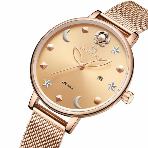 NAVIFORCE NF5009 Mesh Stainless Steel Analog Watch For Women – Dial Color: Brown, Strap Color:  Brown  – View 2
