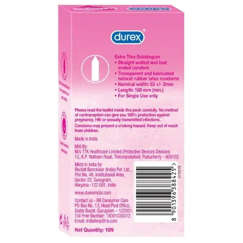 Durex Extra Thin Bubblegum Flavoured Condoms (10 Pcs Pack) – View 2