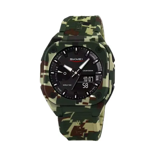 SKMEI 2328 Dual Movement Rubber Strap Sporty Men’s Watch – Dial Color: Black, Strap Color: Multicolor – View 1