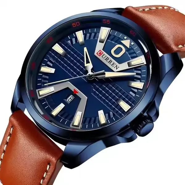  Curren 8379 Genuine Leather Strap Quartz Comfortable Men's Watch  – Dial Color: Blue, Strap Color:  Brown  – View 2