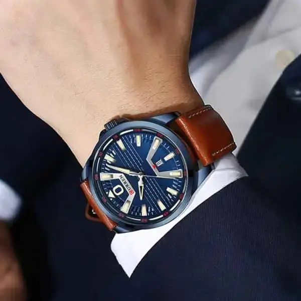  Curren 8379 Genuine Leather Strap Quartz Comfortable Men's Watch  – Dial Color: Blue, Strap Color:  Brown  – View 4