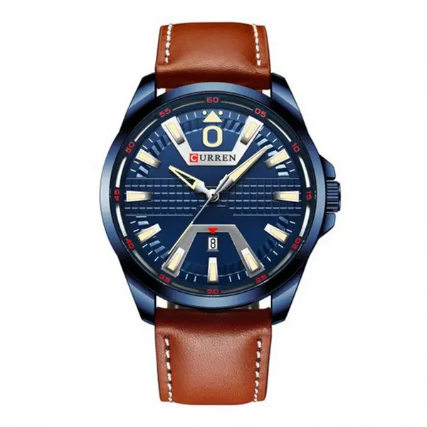  Curren 8379 Genuine Leather Strap Quartz Comfortable Men's Watch  – Dial Color: Blue, Strap Color:  Brown  – View 1