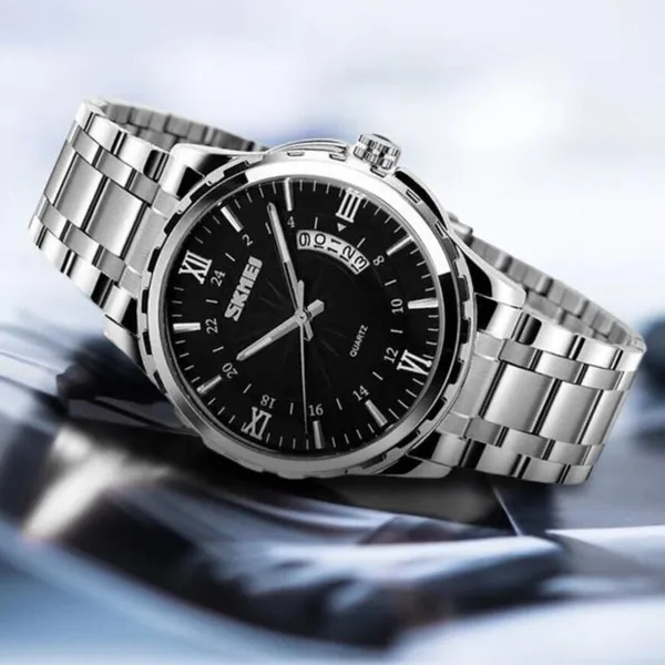 Skmei 9069 Stainless Steel Waterproof Quartz Men's Watch – Dial Color: Black, Strap Color: Silver – View 4