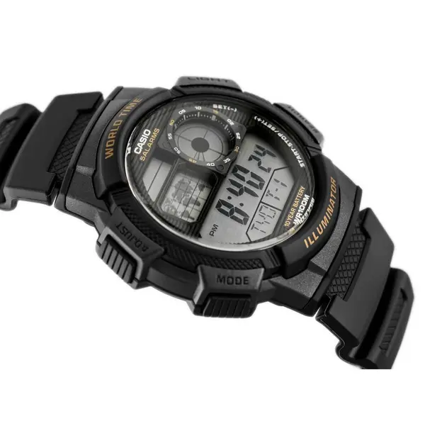 Casio AE-1000W-1AVDF Youth World Time Water Resistant Multifunctional Digital Watch  – Dial Color: Black, Strap Color: Black – View 3