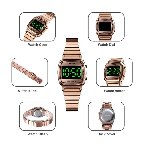SKMEI 1543 LED Digital Women's Watch – Dial Color: Rose, Strap Color: Rose – View 3