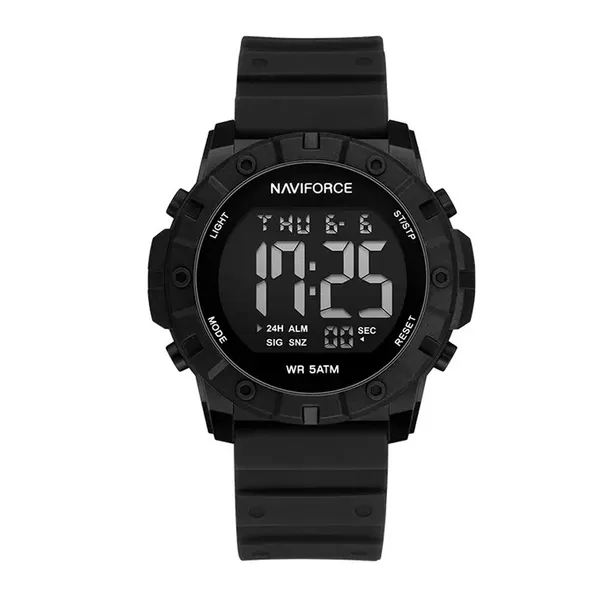 NAVIFORCE NF7110 5ATM Waterproof Luminous Sports Watch – Dial Color: Black, Strap Color: Black – View 1