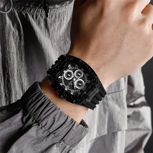 Naviforce NF7105 Comfortable Silicone Strap Multifunctional Chronograph Sports Men's Watch – Dial Color: Black, Strap Color: Black – View 5