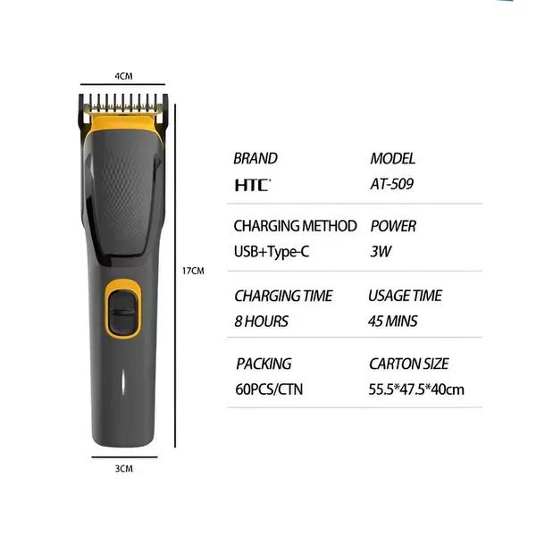 HTC AT-509 Rechargeable Hair and Beard Trimmer for Men – View 4