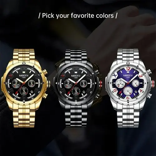 Nibosi 2538 Elegant Stainless Steel Analog Men's Watch – Dial Color: Black, Strap Color: Black – View 4