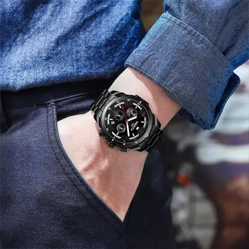 Nibosi 2538 Elegant Stainless Steel Analog Men's Watch – Dial Color: Black, Strap Color: Black – View 3