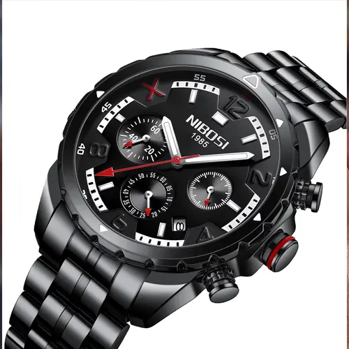Nibosi 2538 Elegant Stainless Steel Analog Men's Watch – Dial Color: Black, Strap Color: Black – View 2