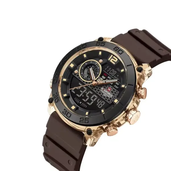 Naviforce 6104 Digital Analog Silicone Strap Waterproof Sporty Men's Watch – Dial Color: Brown, Strap Color:  Brown  – View 2