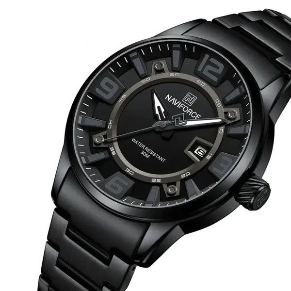 NAVIFORCE NF8044 Luminous Stainless Steel Strap Quartz Men’s Watch – Dial Color: Black, Strap Color: Black – View 2