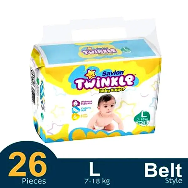 Twinkle Dry Lock Ensures Low Rewet Belt System Baby Diaper – Quantity: 26 pcs – View 2
