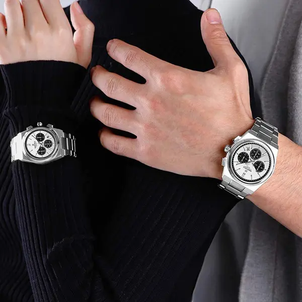 Naviforce NF8048 High Quality Stainless Steel Chronograph Classic Stylish Couple's Watch – Dial Color: White, Strap Color: Silver – View 4