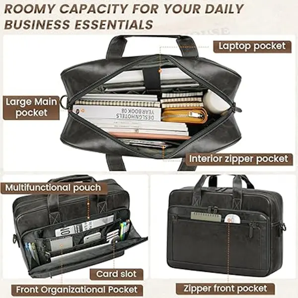 RAINSMORE Mens 16 Inch Crossbody Shoulder Office Bag Retro College Satchel – Color: Gray – View 2