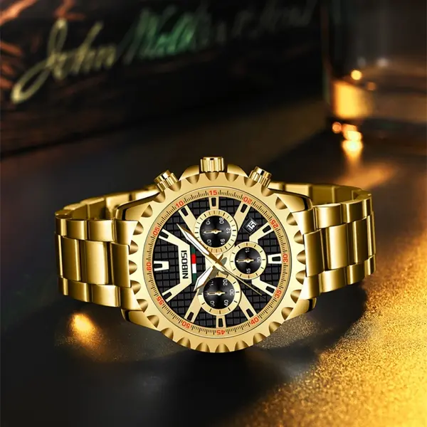 Nibosi 2505 High Quality Stainless Steel Fashionable Men's Watch – Dial Color: Gold, Strap Color: Gold – View 3