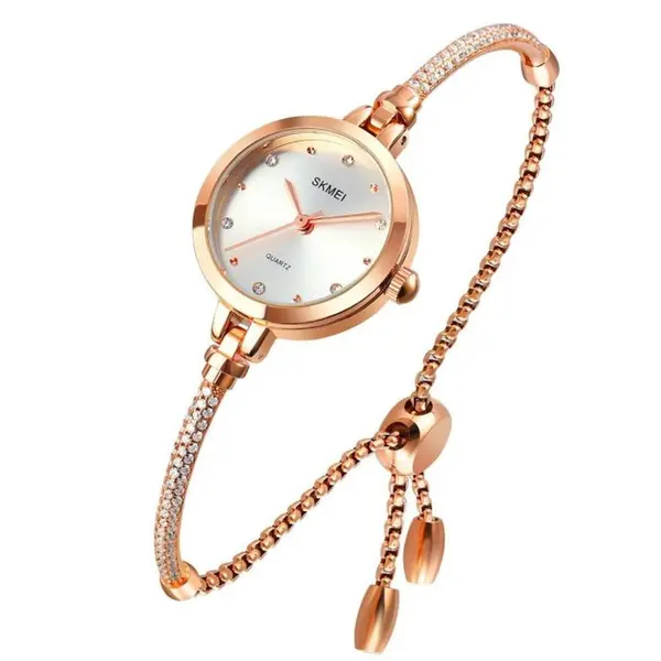 SKMEI 1805 Premium Bracelet Style Stainless Steel Women's Watch – Dial Color: White, Strap Color: Gold  – View 1