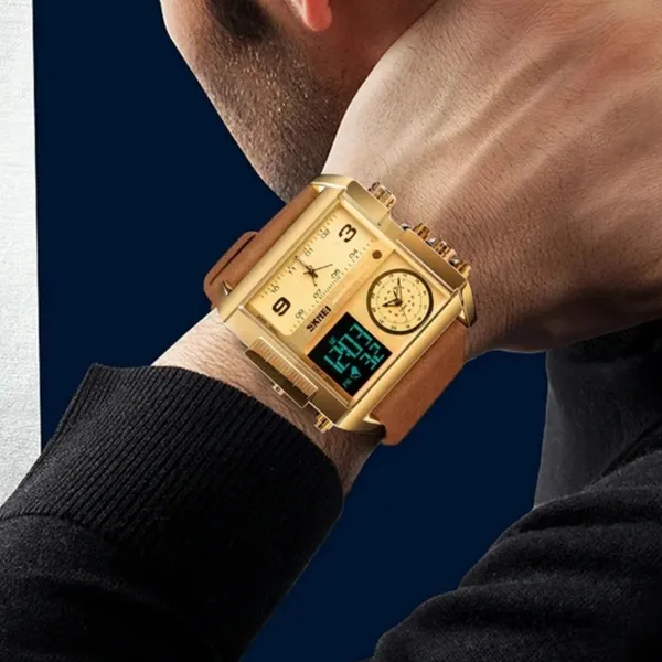 SKMEI 1584 Quartz Digital Luxury Business Wrist Men's Watch – Dial Color: Gold, Strap Color: Gold  – View 5