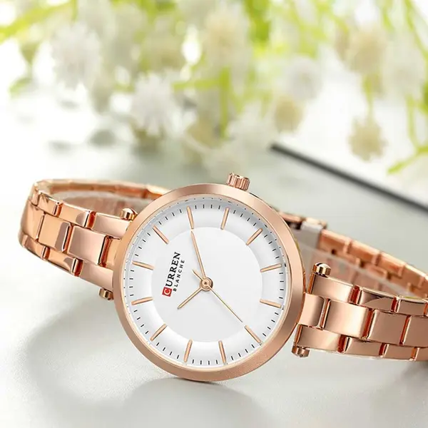 Curren 9054 Quartz Bracelet Water Resistant Watch for Women – Dial Color: Brown, Strap Color:  Brown  – View 3